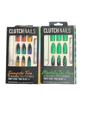 Lot of 2 Clutch Nails Press-On Stiletto Nails Dumpster Fire & Mentally I'm Here